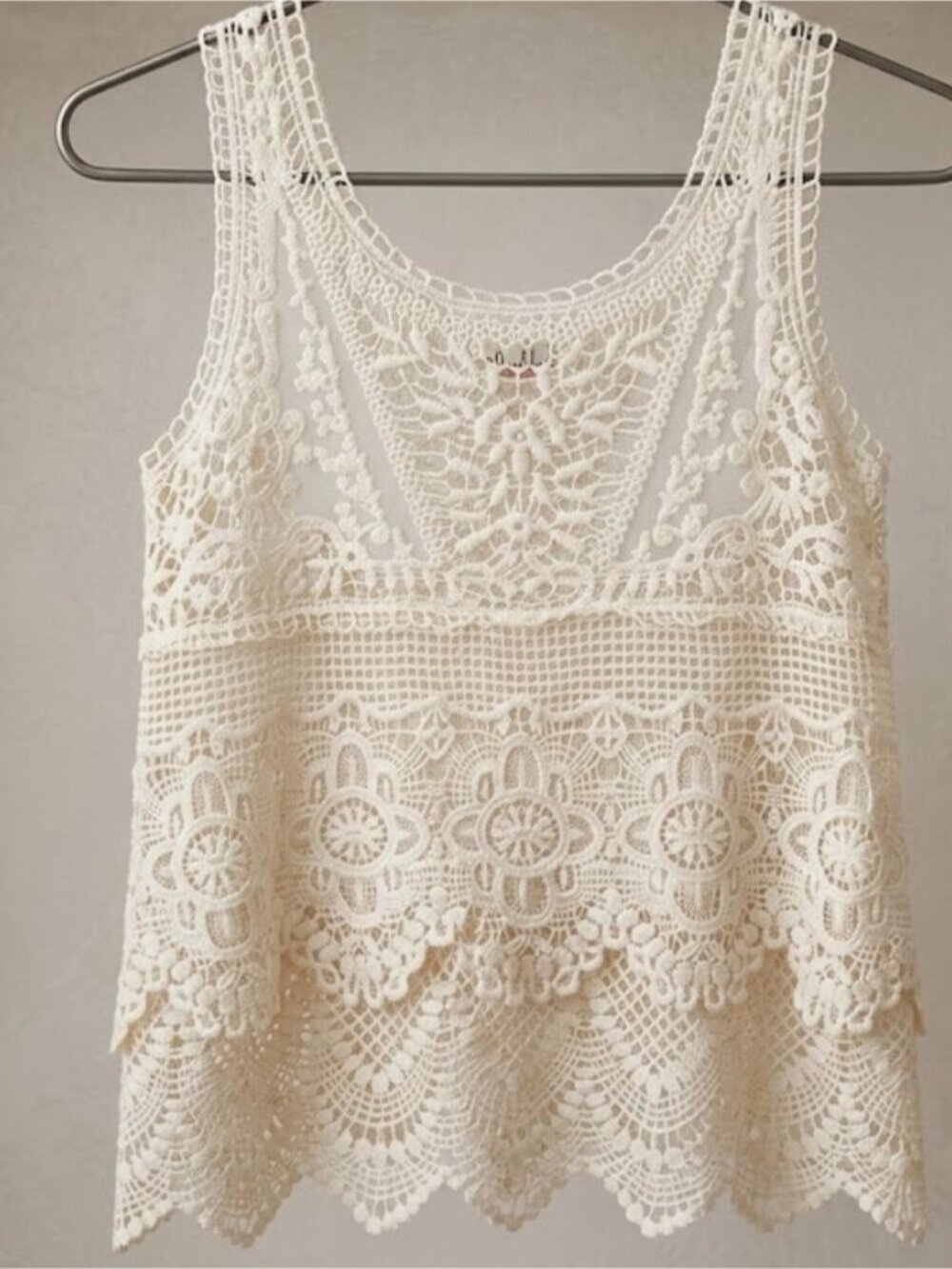 Lace Tank Top Boho Cottagecore Blouse Tunic Cream Ivory